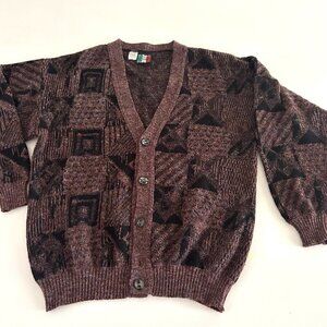 Vtg Colore Wool Blend Cardigan Sweater L Button Front Plum Black Italy Grandpa